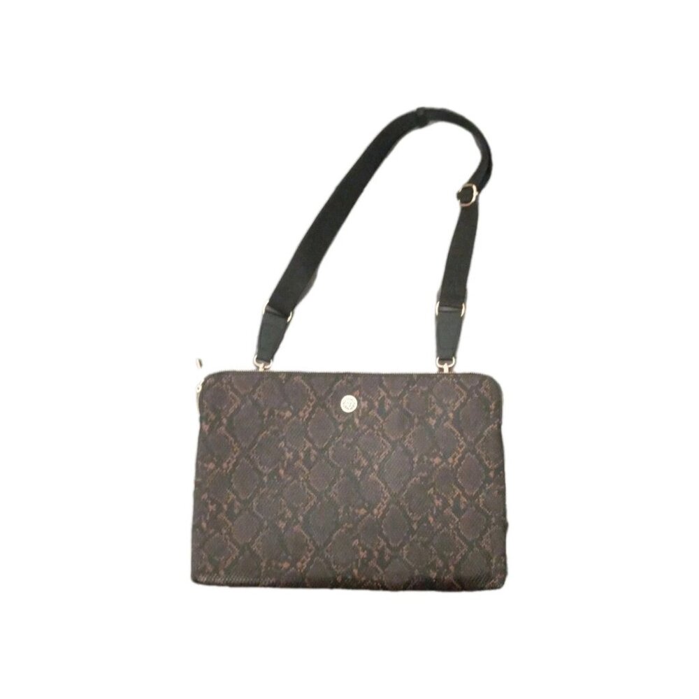 Anne Klein Brown Black Snakeskin Zippered Portfolio Folder Organizer